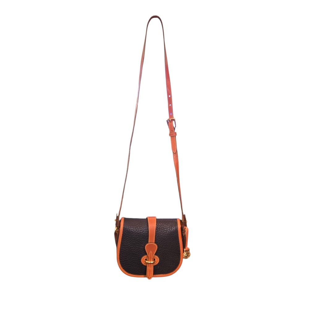 Dooney & Bourke VTG Over Under Marble‎ Bag 7X6X2 Navy & Tan All Weather Leather